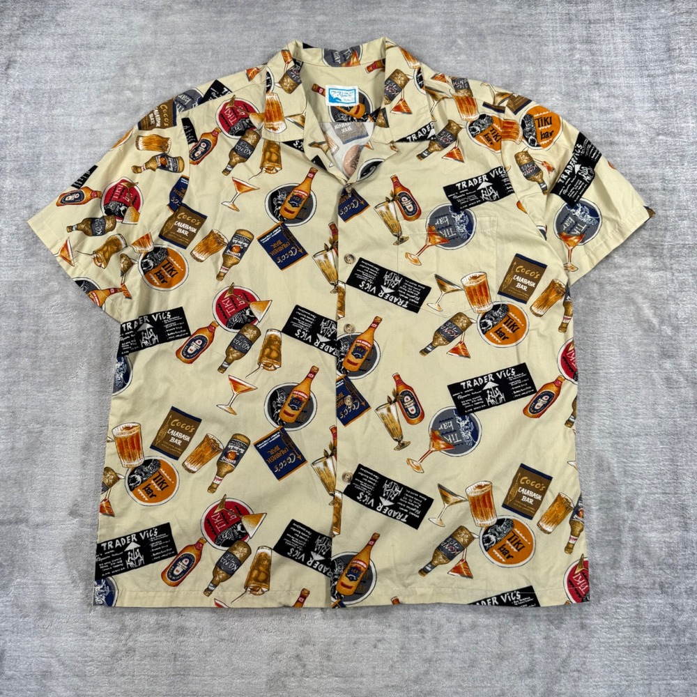 Pride of Hawaii Shirt Mens XL Tan Vtg Tiki Bar Trader Vics Novelty Beer Aloha